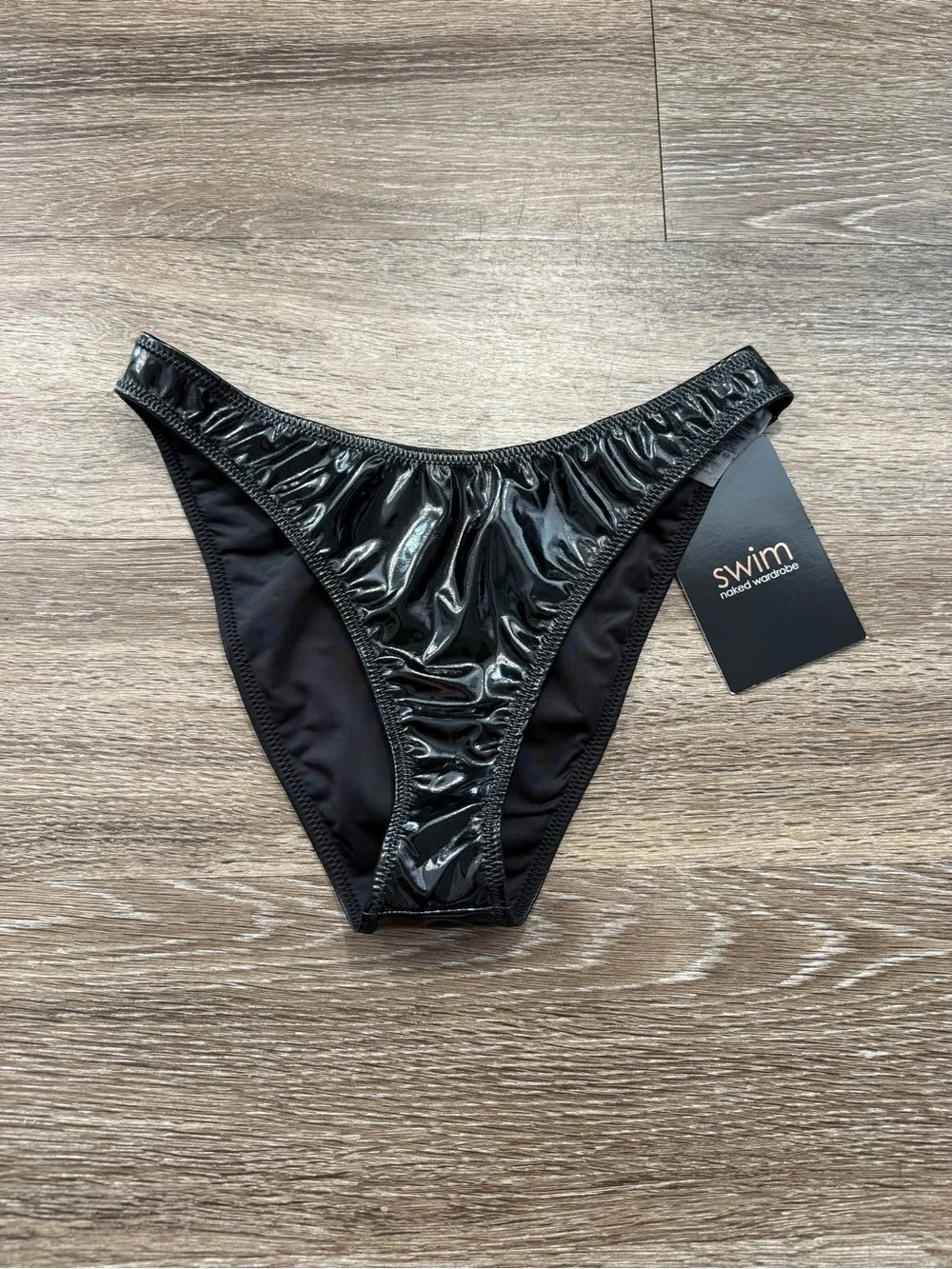 Naked Wardrobe Swim Vinyl High Waist Bottoms Black